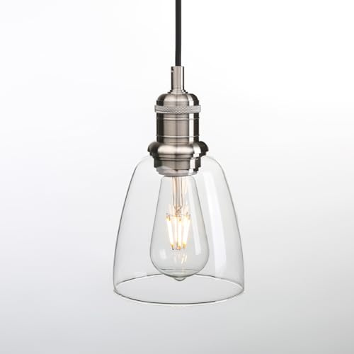 Glas Pendelleuchte Innen Hängelampe für Küche Esszimmer Schlafzimmer Bad | E27 Industrial-Design und Vintage-Flair Deckenleuchte Kronleuchter Innen Lampe mit Klarglas Verstellbar spritzwassergeschützt