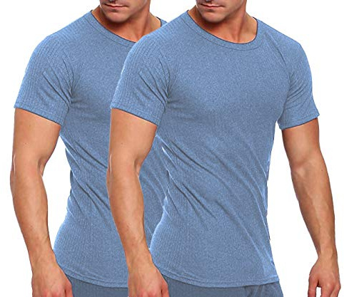 Good Deal Market 2 Unterhemden kurzer, 1/4 Arm, Thermo, Funktionsunterwäsche, innen angeraut, 3 Farben wählbar, Grösse 5 blau