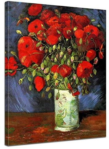Bilderdepot24 Bild auf Leinwand | Vincent van Gogh Vase mit roten Mohnblumen in 30x40 cm als Wandbild | Wand-deko Dekoration Wohnung alte Meister | 180312-30x40