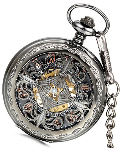 Lancardo Taschenuhr Vintage Herren Damen Automatisches mechanisches Uhrwerk Uhr mit Metall Kette Weihnachten Geschenk
