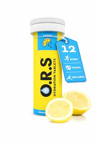 O.R.S Hydration Tablets with Electrolytes, Vegan, Gluten and Lactose Free Formula – Soluble Electrolyte Tablets with Natural Lemon Flavour, 12
