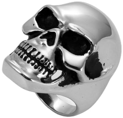 JewelryWe Schmuck Biker Herren-Ring Gotik Punk Totenkopf Schädel Skull Skelett Hand Edelstahl Ring Band mit Gravur Silber Größe 54 bis 76