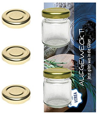 Vitrea 30er Set Rundgläser 53 ml Senf, Honig, Gläser, Einmachgläser, Portionsgläser, Deckelfarbe Gold