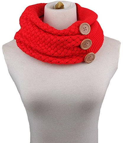 TININNA Damen Winter Knopf Strickschal Loop Schal Rundschal Schlauchschal Loopschal Winterschal Rot EINWEG Verpackung