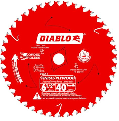 Diablo Finish Trim Saw Blade - 6-1/2 Dia, 40-Teeth, 5/8 Arbor