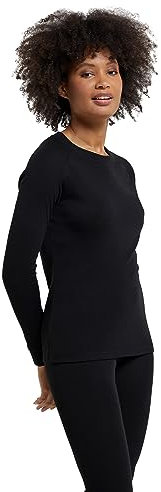 Mountain Warehouse Talus Womens Long Sleeves Baselayer Top - Thermal Underwear, Lightweight, Breathable, Warm & Easy Care - Autumn, Winter & Outdoors Black (Round Neck) Women's Size 20