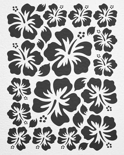 WANDfee Wandtattoo Hibiskus Blumen Hibiskusblüten FARBWUNSCH schwarz Wandsticker Wandaufkleber Fliesenaufkleber