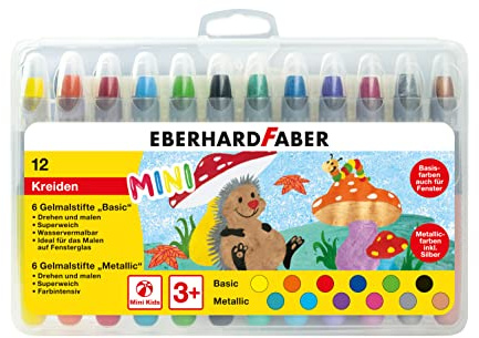 Eberhard Faber 529112 - Crayones de gel Basic y Metallic con mina blanda y funda deslizante, 12 crayones de gel en estuche de cartón