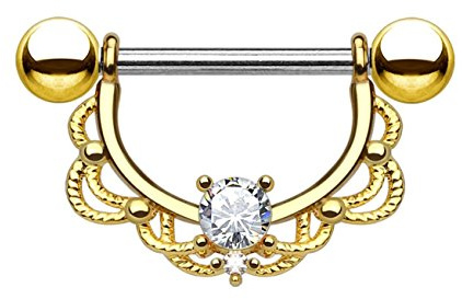 Paula & Fritz Brustwarzen-Piercing Brustpiercing Frau Maenner Intimpiercing Mann Nippelpiercing Edelstahl Chirurgenstahl 316L Filigraner Bogen Gelbgold Roségold K11002-16_GDC