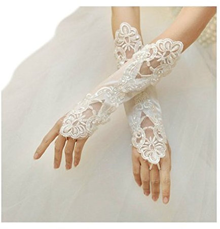 Miya® Lange Brauthandschuhe Prinzessin Handschuhe aus Spitze Satin und Lace, Weiss Hochzeit Party