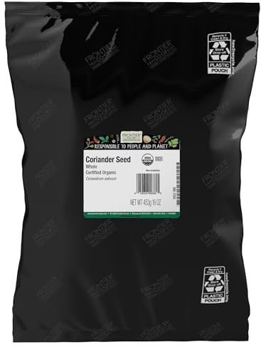Frontier Co-op Organic Whole Coriander Seed, Certified Organic, Kosher, Bulk Spice | 16 Ounce (Pack of 1)