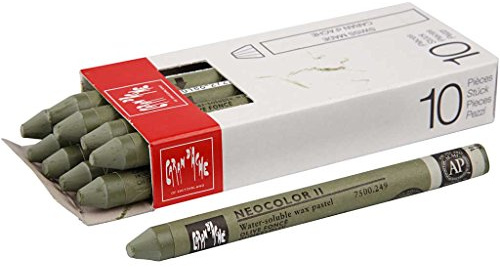 Caran d'Ache NEOCOLOR II 249 DUNKELOLIV/OLIVE (7500.249) / Pastelle 10 Stück (1er Pack)/ aus Wasservermalbarem Wachs/Für Papier Karton Glas Holz Leder Stoff Stein