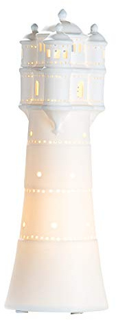 GILDE Tischleuchte Leuchtturm - Porzellan mit Lochmuster, H 35 cm | Material: Porzellan, Lochmuster einseitig durchleuchtet - Ø 12 cm - Fassung E14, ohne Leuchtmittel