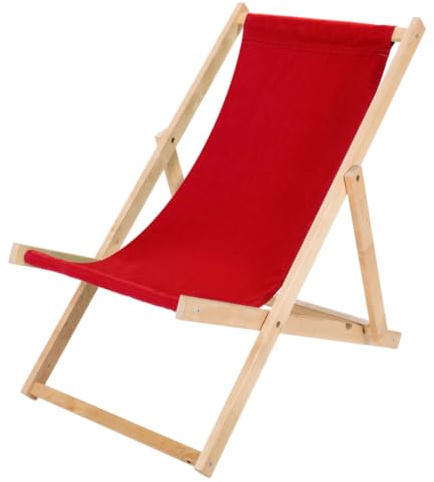 Silla de Playa Plegable de Madera - Rojo Tumbona de Madera de Haya hasta 120 kg, Silla de Madera Plegable para balcón, Playa y terraza & Camping - Tumbona de jardín
