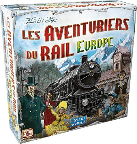 LES AVENTURIERS DU RAIL : EUROPE - Jeu de Base - Version Française - Unbox Now - Jeu de Société Famille pour Enfants dès 8 ans - 2 à 5 Joueurs - Jeu de Stratégie - Compatible Alexa - Days of Wonder