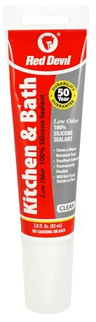 Red Devil 0885 Kitchen & Bath Low Odor Silicone Sealant, 2.8 Oz Squeeze Tube, Clear, Pack of 1