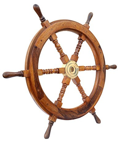 Brass Nautical 76,2 cm Schiffsrad aus Holz - Wanddekoration für Wohnzimmer, Schlafzimmer