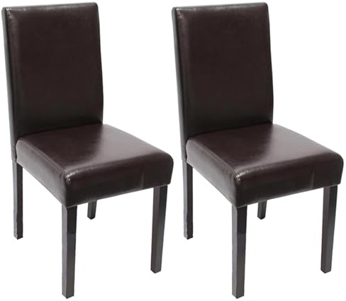 Mendler 2er-Set Stuhl Littau - Leder, braun, dunkle Beine | Esszimmerstuhl, Küchenstuhl
