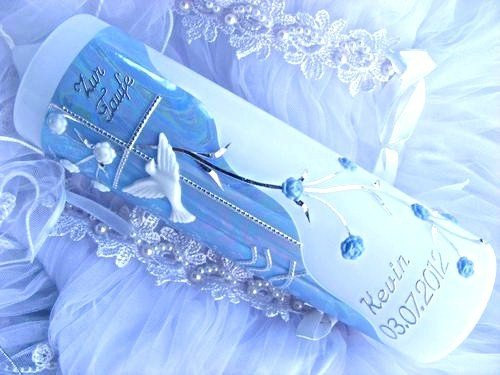 kerzenzauber-lusine VT-01 Tauf-/Kommunionkerze für Jungen und Mädchen 250/70 mm inkl. Zubehör zur Selbstbeschriftung