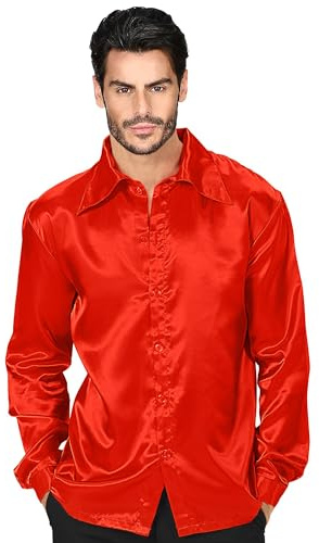 Widmann - Chemise disco, fête, années 70, rétro, déguisements, carnaval | Chemise à manches longues en satin, chemise rétro pour homme pour carnaval, fête de musique pop