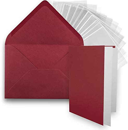 FarbenFroh by GUSTAV NEUSER 50x DIN B6 Faltkarten-Set - Dunkelrot (Rot) - 11,5 x 17 cm - Doppelkarten mit Umschlägen, Einlegepapier und Cellophanbeutel zum Basteln und Verkaufen