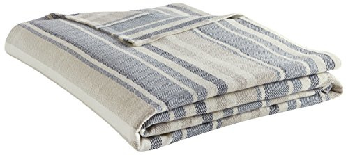 Eddie Bauer - Queen Size Blanket, 100% Soft Cotton Bed Blanket for Year Round Comfort, Throw Blanket for Couch or Bed (Herringbone Blue Stripe)