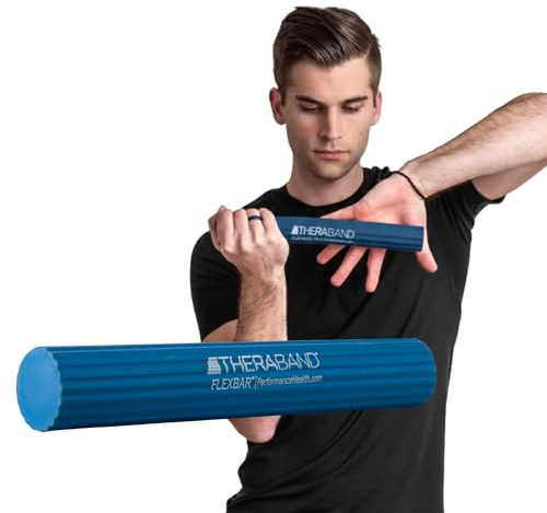 TheraBand Widerstands-Trainingsgerät, Latex, mit weichen Griffen, für Oberkörpertraining, Rehabilitationsübungen und Konditionstraining, mit Türanker, ca. 121,9 cm, silberfarben, Schwierigkeitsgrad 2, Herren Jungen damen, 26102, Blue - Heavy, Heavy
