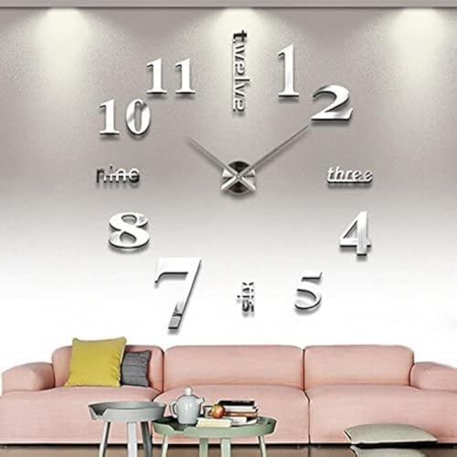 Timelike Large DIY Wall Clock, Modern 3D Frameless Wall Clock with Mirror Numbers Stickers for Home Office Living Room Bedroom Wall Decoration