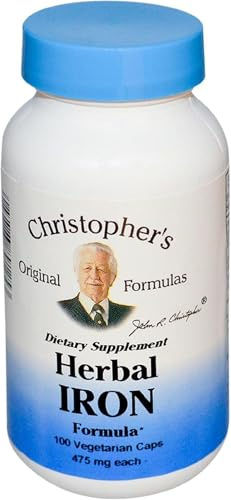 Christopher's Original Formulas Herbal Iron Formula, Natural Iron Support, 450 mg, 100 Vegetarian Capsules