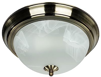 Licht-Erlebnisse Deckenlampe Glas Metall, Deckenleuchte Messing Antik Weiß, Jugendstil Lampe Antik, rund, Ø28,5 cm, 2-flammig, Wohnzimmer, Schlafzimmer, Deckenlampe Küche