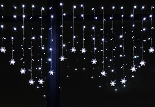 BLOOMWIN 2x1M Schneeflocken Lichtervorhang Kaltweiß, USB Weihnachtesbeleuchtung 8Modi Lichterkettenvorhang 104LEDs Stimmungslichter für Balkon, Fenster, Hochzeit, Weihnachten IP44 Lichterkette