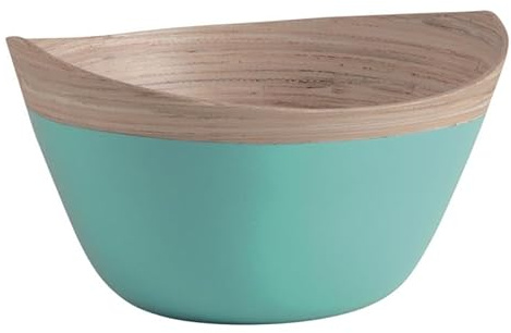 AUBRY GASPARD - Corbeille Ovale en Bambou Laqué Turquoise - Finition Intérieure Naturelle - Dimensions 25 x 20 x 11 cm - Poids 0,35 kg - Élégante pour Service de Table et Présentation - Léger et