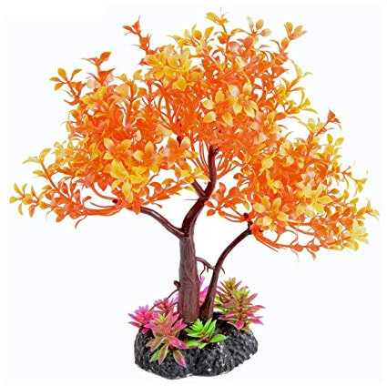 Saim Artificial Orange Yellow Tree Plastic Plant Decor for Aquarium Fish Tank Bonsai Ornament 8.6 Height