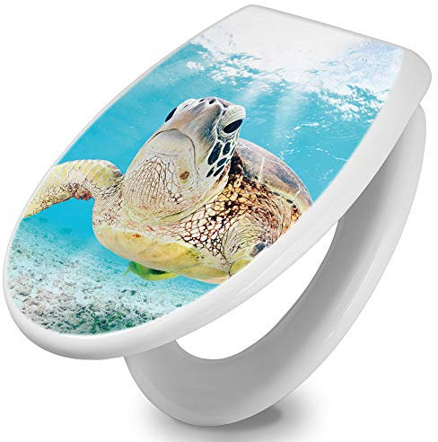 banjado Toilettendeckel mit Absenkautomatik 44,5x37cm / WC Brille Soft Close/hygienischer Toilettendeckel/Klodeckel Duroplast Edelstahl Scharniere einfache Montage/Motiv Elvis