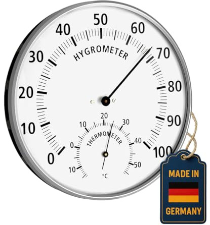 TFA Dostmann Luftfeuchtigkeitsmesser analog, 45.2019. Temperatur und Luftfeuchtigkeit innen, Raumklimakontrolle, deutsches Familienunternehmen, genau, gut ablesbar, mit Metallring, silber