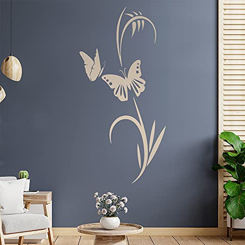 Schmetterlinge - Pflanze - Gräser Wandtattoo in 6 Größen - Wandaufkleber Wall Sticker - Dekoration, Küche, Wohnzimmer, Schlafzimmer, Badezimmer