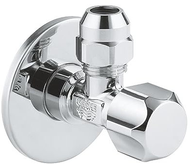 Grohe angle valve safety technology (for single lever tap with self-sealing connection thread, 1/2-inch wall connector with push-on rosette, 3/8-inch outlet), 22023000.