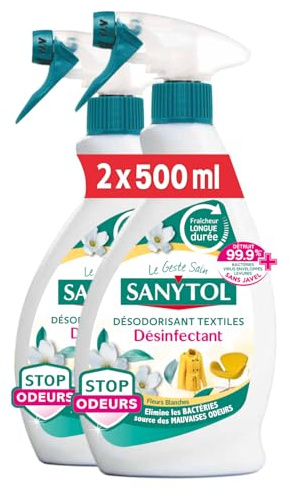 Sanytol - Désodorisant Textiles Désinfectant - 500 ml - Lot de 2 - Tous Types de Textiles - Bactéricide, Virucide - Sans Résidus Agressifs - Ne Tache Pas
