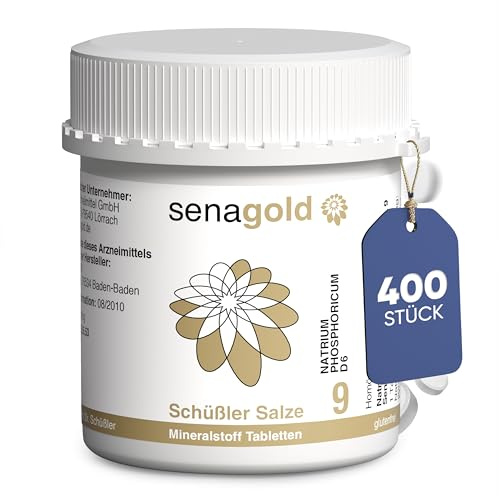 Senagold Schüssler Salze Nr. 9 – Natrium phosphoricum D6 – 400 Tabletten – Das Salz des Stoffwechsels - gluten- & alkoholfrei – hergestellt nach Homöopathischem Arzneibuch in Deutschland