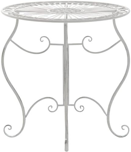 CLP Eisentisch Indra | Metalltisch im nostalgischen Design für Garten & Balkon | runder Bistrotisch wetterfest & pflegeleicht, Farbe:antik weiß