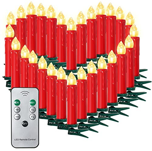10/20/30/40 Bougies de Noël LED Guirlande lumineuse de bougies Bougies de Noël Bougies d'arbre de Noël avec télécommande sans fil, Rot, 30er