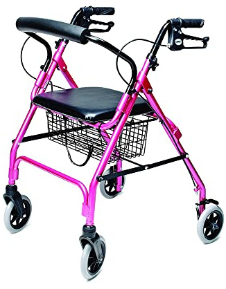 Lumex Walkabout Lite Rollator – Lightweight 14.5 lb. Rolling Walker with Seat for Seniors, Pink