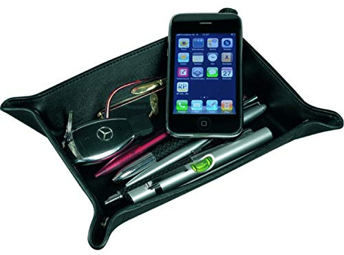 ALASSIO 52004 Utensilienschale aus Leder, Ablage in schwarz, Schale ca. 16 x 10 x 4 cm, Ablageschale für Kleinteile, Lederschale als Taschenleerer für Schreibtisch und Konsole