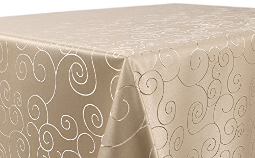 BEAUTEX Tischdecke Damast Ornamente - Bügelfreies Tischtuch - Fleckabweisende, Pflegeleichte Tischwäsche - Tafeltuch, Oval 135x180 cm, Cappuccino