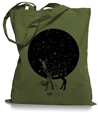 Ma2ca Deer Moon Stoffbeutel | Hirsch Tragetasche Mond Reh -olive_green
