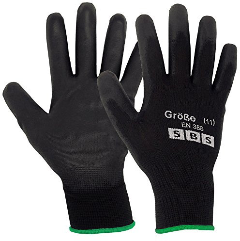 SBS, 12 paia di guanti da lavoro, colore nero, in nylon, ideali per montaggio
