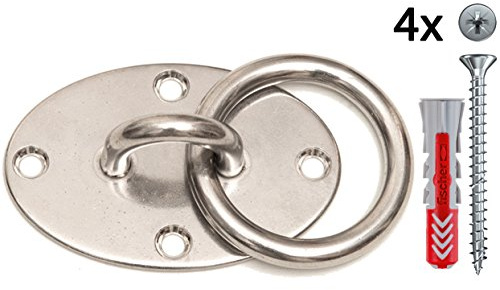 eaglefit - Premium Wand- und Deckenhalterung aus extra starkem 3mm Edelstahl für Sling Trainer, Boxsack, Hängematte, Schaukel, Hängesessel und Hängesitz - im 1er, 2er, 4er Set- mit oder ohne Schrauben