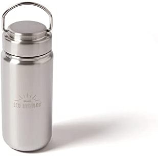 ECO Brotbox - Trinkflasche Edelstahl Spülmaschinenfest - BPA freie und auslaufsichere Wasserflasche - Kohlensäure geeignet- Für Sport, Kinder und Freizeit - Classic Steel 0.5L