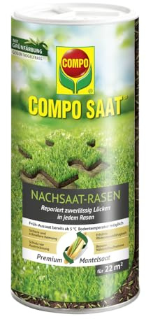 COMPO SAAT Nachsaat-Rasen, 440 g für 22 m², schnellkeimende Rasensamen | Spezielle Nachsaat-Mischung für Rasenlücken, wirkaktiver Keimbeschleuniger für schnelle sichere Keimung