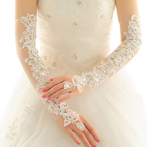 Asudaro Gants de mariage longs pour femme - Élégantes - Robe de mariée - En dentelle - Strass - Mitaines sans doigts - Pour mariage, soirée, fête - En satin - Sexy